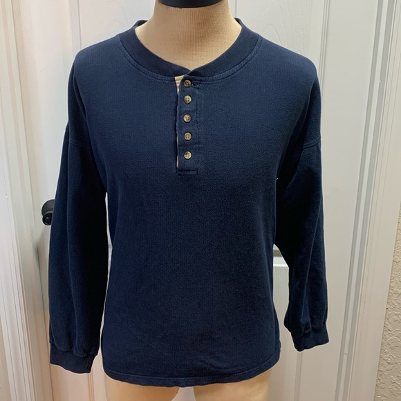 Wolverine Mens 5 Button Pullover Shirt Size L Long Sleeve dark blue and tan - Picture 1 of 11